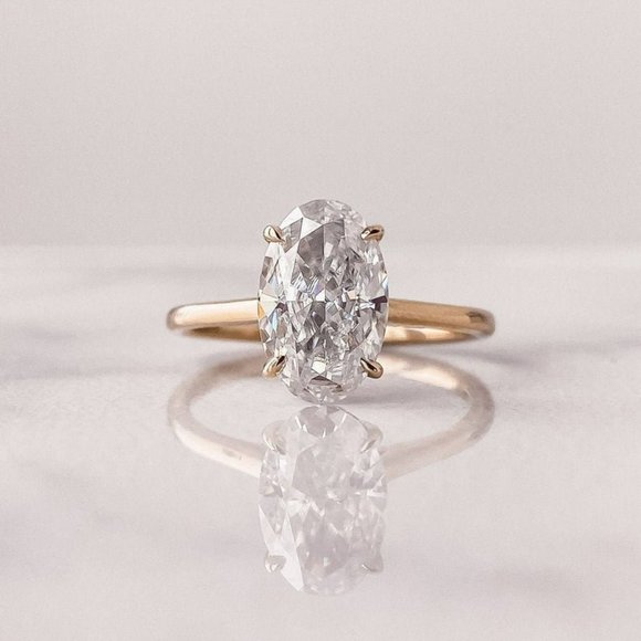 3 CT Classic Oval Moissanite Ring With Diamond - Picture 5 of 7